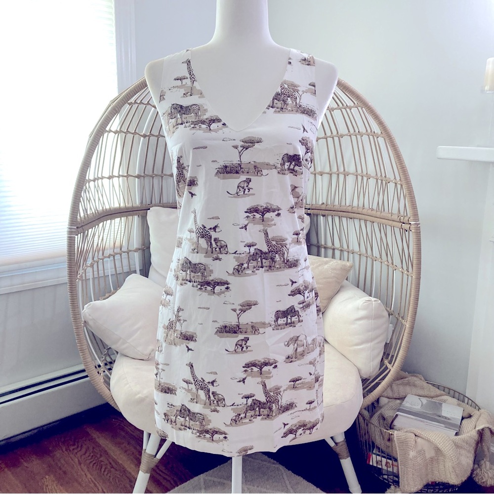 Banana Republic Safari Print‎ V-Neck Mini Dress Size 2 Cotton Summer